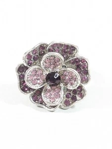 Pink Purple Rhinestone Pave Flower 3D Bold Cocktail Statement Ring Size 7 - Picture 1 of 11