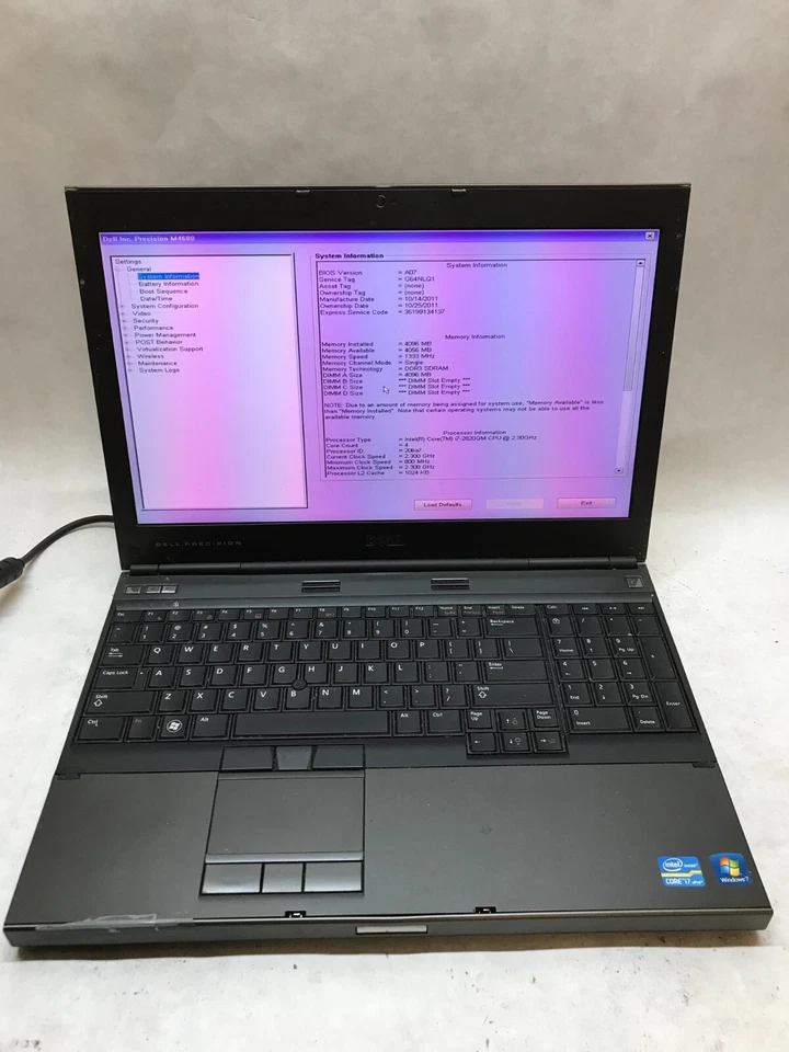 Dell Precision M4600 15" Laptop i7-2820QM 2.3GHz 4GB RAM NO HDD For Parts - - DW - Image 1 of 4