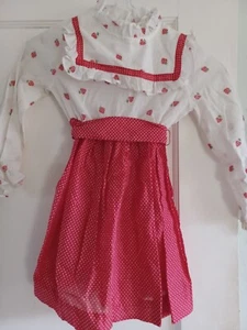Vintage 70er Mädchen Swiss Dot Polka Dot Strawberry Party Kleid - Bild 1 von 6