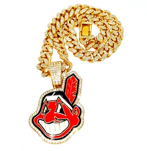 CLEVELAND INDIANS GEM NECKLACE Gold Hip Hop MLB Bling Pendant & 20" Chain - Picture 1 of 4