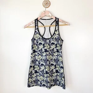 Lululemon CRB Cool Racerback Crosscourt Petal Black Yellow Tank Top Size 2/4 - Picture 1 of 6