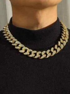 "Gargantilla Cadena de Hombres Cubana Italiana en Oro 14K Joyería Fina 20" - Imagen 1 de 8