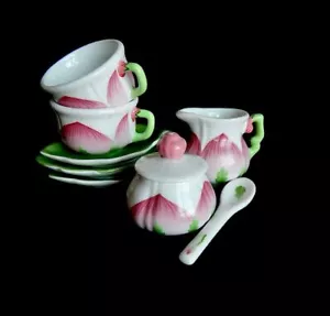 Kinder Teeservice Tulpe Design Tassen Blatt Untertassen Milchkännchen bedeckt Zuckerlöffel - Bild 1 von 8