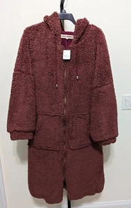 Free People Women's Mauve Pink Teddy Faux Fur Sherpa Oversized Zip Long Coat XL - Picture 1 of 16