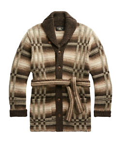 Ralph Lauren RRL Brown Wool Linen Ranch Belted Cardigan Sweater New $1600
