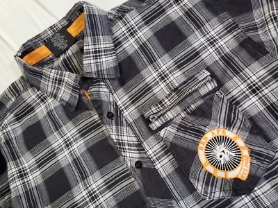 Red Ape Mens Shirt 2XL Embroidered Logo Roll Tab Sleeve Button Plaid Streetwear - Image 1 of 4