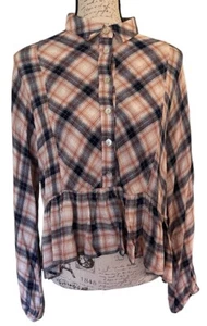 Francesca’s / Jun & Ivy Super Soft Navy Blue and Orange Plaid Button Up Medium - Picture 1 of 9