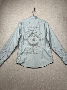 Guess Button Up Shirt Long Sleeve Mens L Y2K 90s Blue Grunge Hip Hop Graffiti - Picture 1 of 10