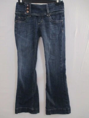 Yaso 3/4 27 Flared Triple Button Blue Jeans Embroidered Discoloration - Image 1 of 4
