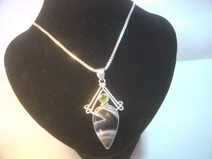 VINTAGE massive Silber schöne Kette mit herrlichem großem Botswana Achat & Peridot - Bild 1 von 12