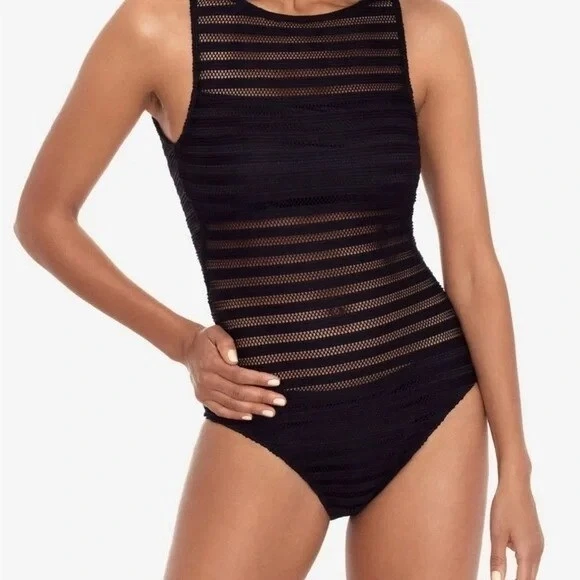 Lauren Ralph Lauren Boat-Neck Mesh Open Back One-piece Swimsuit L41604 Size 12