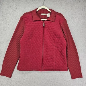 Orvis Jacket Womens XL Red Quilted Knit Wool Blend Full Zip Collared Sweater - Picture 1 of 10