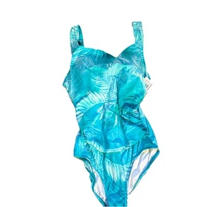 Traje de baño JANTZEN SURPLICE floral verde azulado UNA PIEZA talla 14 control de barriga con curvas Nuevo con etiquetas - Imagen 1 de 20