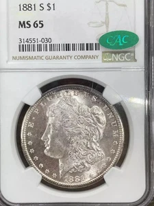 1881 S Morgan Silver Dollar NGC MS-65 CAC - Picture 1 of 2