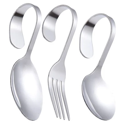  3 Pcs Cucchiaio Con Manico Curvo Utensili in Acciaio Inossidabile - Immagine 1 di 4
