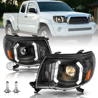 Для Toyota Tacoma 2005-2011 светодиодные трубчатые прожекторы фары черные фары L + R - Изображение 1 из 4
