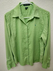 Vintage Ralph Lauren Women's Long Sleeve Shirt Pea Green Size M 100% Linen - Picture 1 of 4