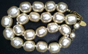 Vintage Miriam Haskell Signed Pearl Necklace Large Baroque Beads 16" Gold Tone - Picture 1 of 1