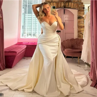 Vestido de noiva overskirt trem plus size vestidos de noiva querida cetim plissado - Imagem 1 de 4