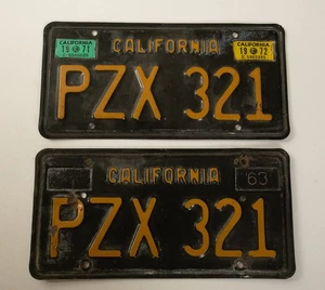 California Kennzeichen Paar schwarz gelb (G4R-HSE/JSF6) PZX 321 1971 1972 Tags - Bild 1 von 14