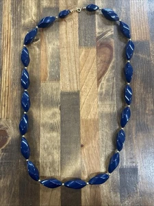 "Collar de cuentas de oro/cuentas retorcidas azul Trifari vintage de 30""" - Imagen 1 de 3