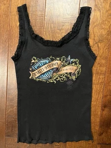 Harley Davidson Tank Top Women's Size M Black Skull Roma Italy Vtg 2005 Biker - Picture 1 of 7