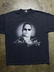 Vintage 90s WWF The Rock Signature Black XL T Shirt Wrestling Portrait - Picture 1 of 9