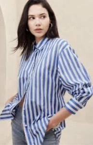 NWT Banana Republic Crisp Cotton Shirt With Belt/sz Small/ Blue Stripe - Picture 1 of 4