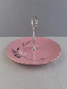 Old Foley James Kent cake plate + handle "Valencia" dark pink, 50s hand painted - Picture 1 of 17
