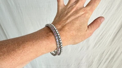 Pearl, Ruby & Sterling Silver Bangles Duo. India. 1087 - Image 1 of 4