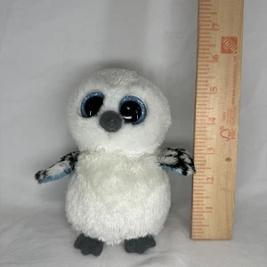 Ty Beanie Boos Owl Plush Stuffed Animal White Blue Glitter Eyes Cuddly Toy 6in - Picture 1 of 10