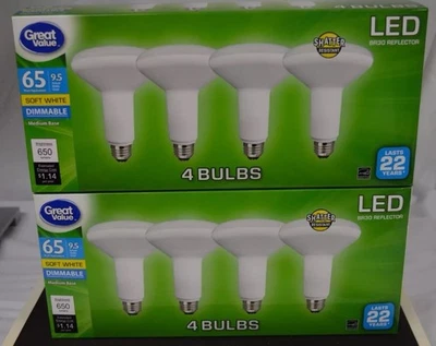 8x Pack Great Value BR30 LED Light Bulb 9.5W 65 WATT Soft White Reflector NEW - Image 1 of 4