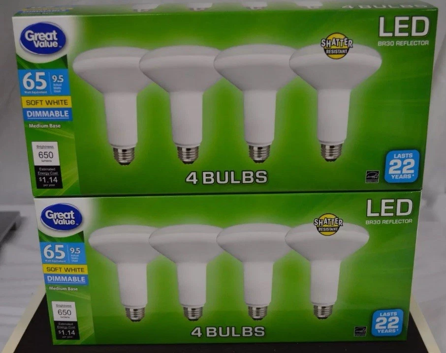 8x Pack Great Value BR30 LED Light Bulb 9.5W 65 WATT Soft White Reflector NEW - Image 1 of 4