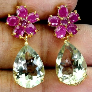 925 Sterling Silber Ohrringe Birne grün Amethyst 16x12mm Rubin Edelstein Schmuck - Bild 1 von 14
