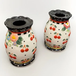 Vintage Mary Englebright Candleholders NIB!  2000 “cherries” Collection 2 In Box - Picture 1 of 3