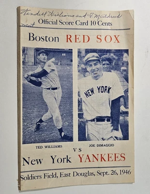 Rare 1946 Exhibition Baseball Program Red Sox Yankees Soldiers Field Douglas MA - Image 1 of 4