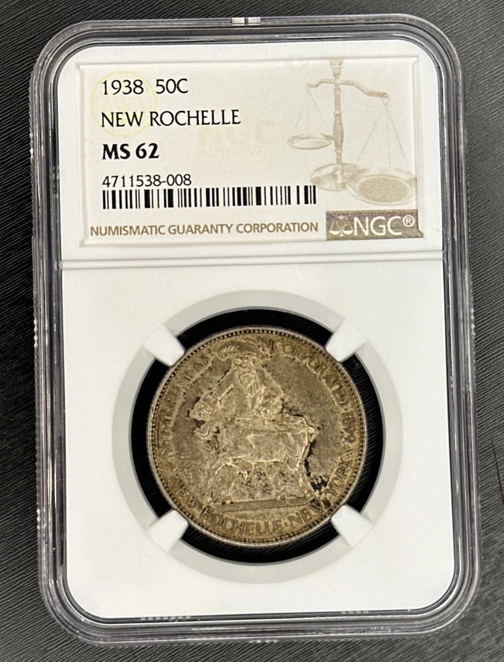 1938 New Rochelle NY 250th Anniversary Half Dollar  Commemorative - NGC MS 62 - Image 1 of 4