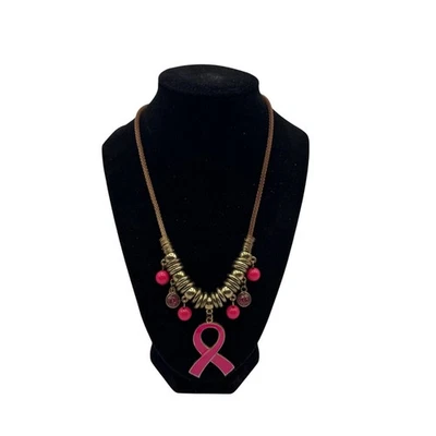Collar con dije de cinta rosa conciencia del cáncer de mama acentos de bronce ajustables Foto 1 de 4