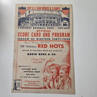 Programa de béisbol 1944 Chicago White Sox VS Boston Red Sox Comiskey Park sin puntuación Foto 1 de 4