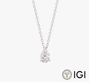 1.0ct Pear Cut Lab-Grown Diamond Pendant – 18K Solid White Gold – IGI Certified - Picture 1 of 6