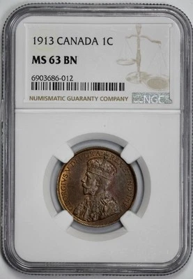 1913 Canada 1c Large Cent NGC MS 63 BN - Image 1 of 4
