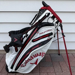 Callaway Aqua Dry Golf Carry Stand Bag White Red Black 5 Way Dual Straps - Picture 1 of 17