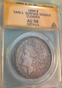 1886 $1 Morgan Dollar, ANACS AU58 VAM-1 *Details - Picture 1 of 2