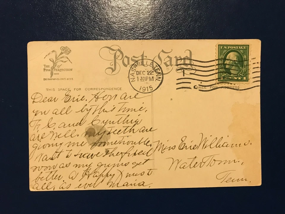 Post stamps 1 C Benjamin Franklin Postcard Christmas, dated 1915 - Image 1 of 3