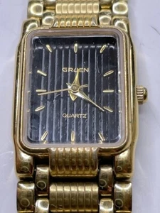 GRUEN DAMEN ARMBANDUHR GOLD RECHTECK SCHWARZES ZIFFERBLATT MODELL 236-VX11 NEUE BATTERIE👀 - Bild 1 von 7
