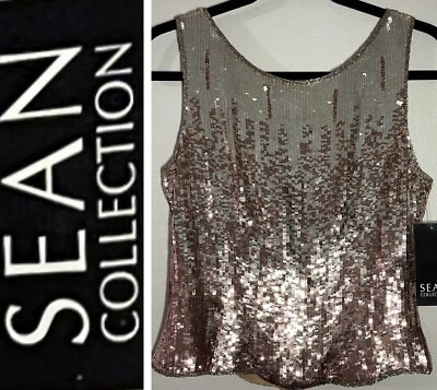 Nuevo con etiquetas Top Formal Sin Mangas Lentejuelas Colección Sean Talla Mediana Plateado Rosa Nuevo Foto 1 de 4
