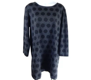 Bryn Walker Large Tunic Dress Top Gray Polka Dot Long Sleeve Lagenlook FLAW - Picture 1 of 5