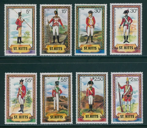 St. Kitts Scott #67-74 MNH Military Uniforms CV$2+ 395999 Cover