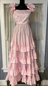 Vintage ILGWU Pink Princess Ruffle Sm Formal Maxi Dress Taffeta Southern Belle - Picture 1 of 15