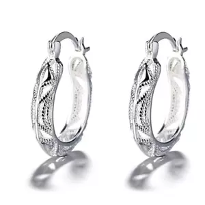 Silver Plated Snake Pattern Zinc Alloy Hoop Earrings - New - Picture 1 of 2